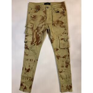 Serenade Tigers Eye Tie Dye Cargo Jeans Green Mens 32x30 Streetwear Denim Pants